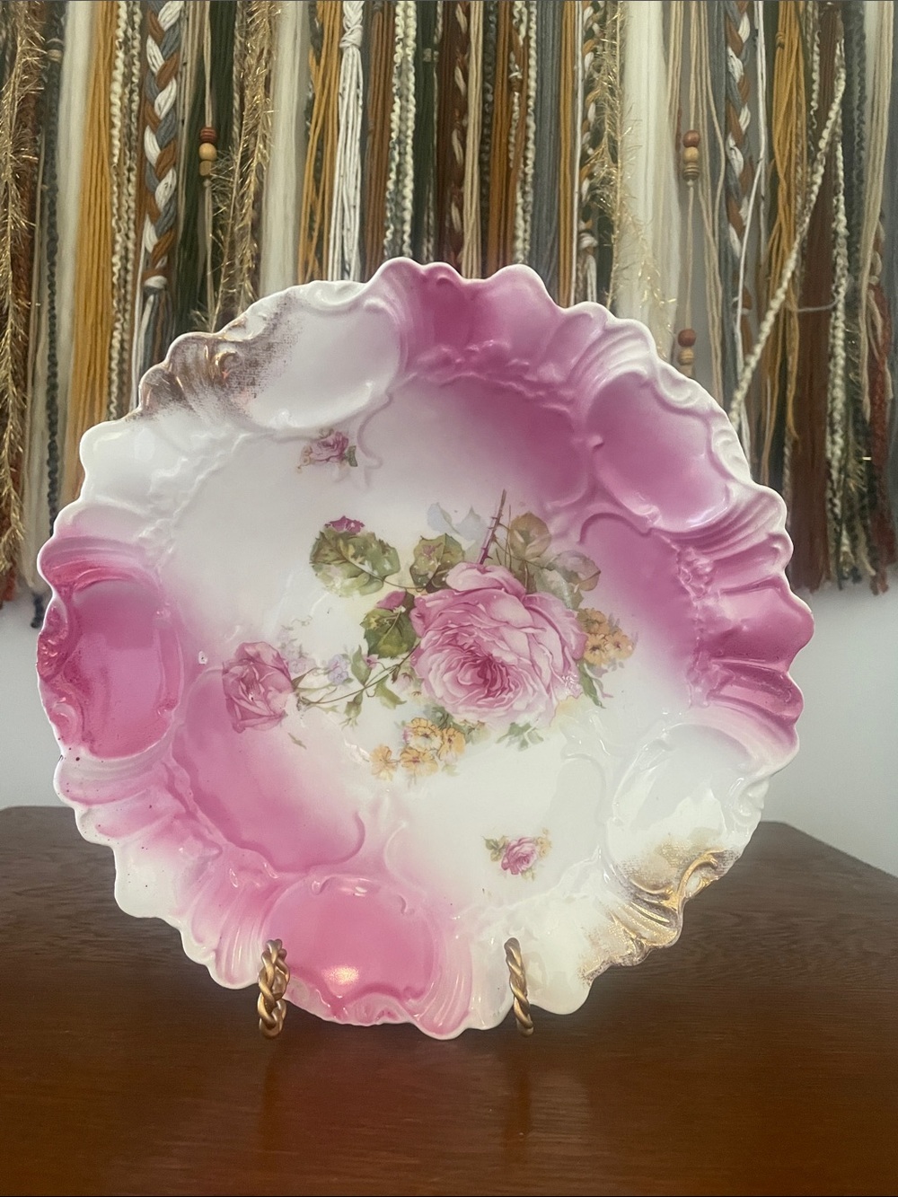 Porcelain Decorative serving bowl with Pink Rose Design early 1900’s